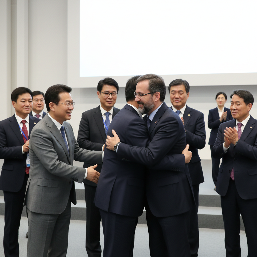 러트닉, 김정관 포옹…이재용 등 韓 기업인 총출동